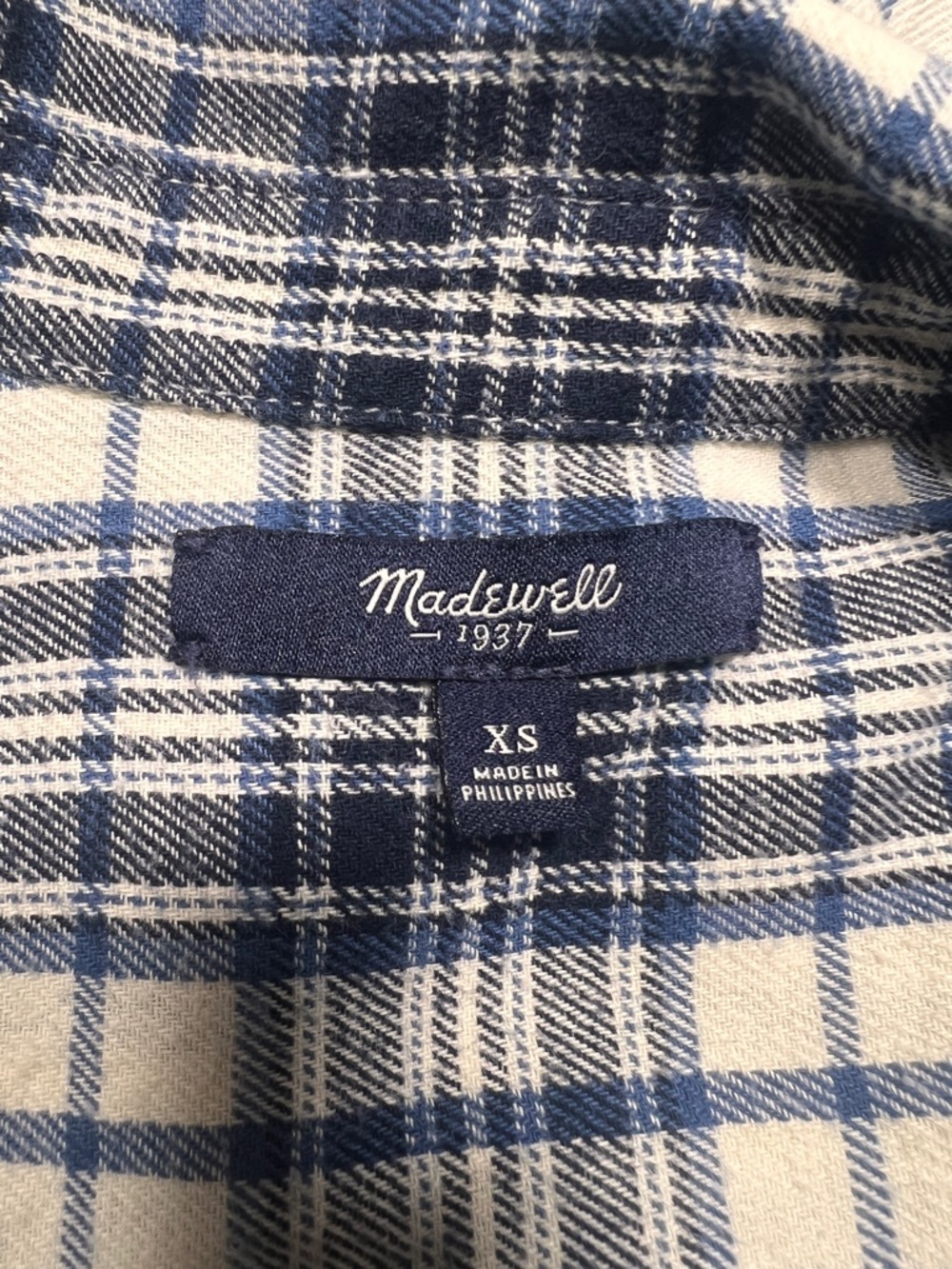 Madewell Blue and White Plaid Button Down Shirt, Size XS - Picture 7 of 9